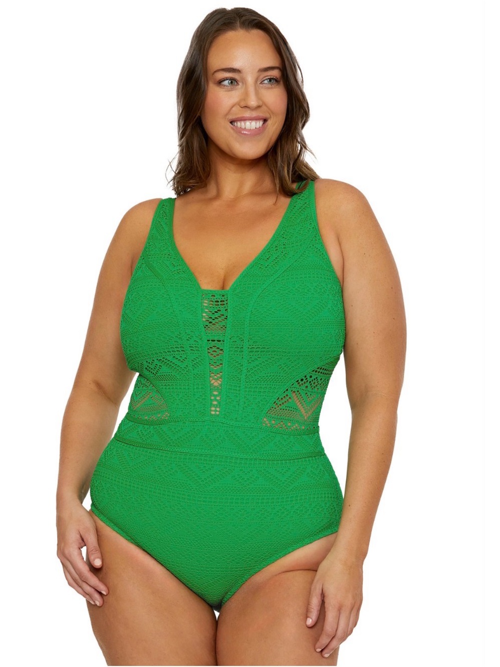 Becca Plus Size Color Play Tummy-Control One-Piece Emerald Swimsuit. 1X. R9C